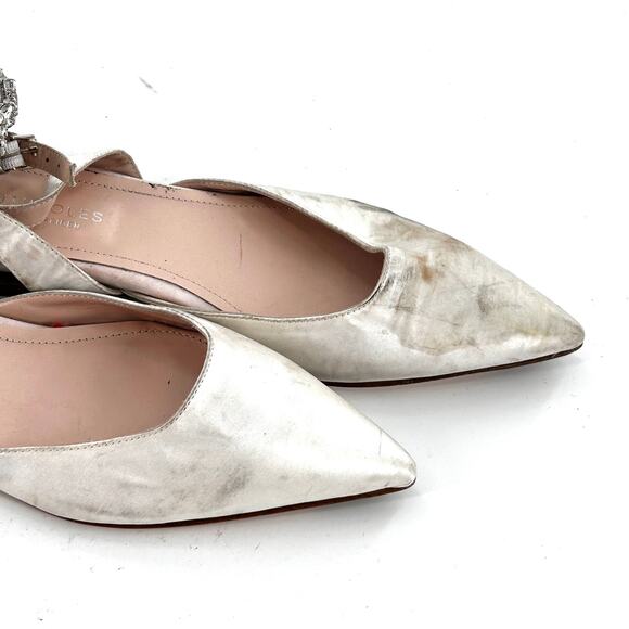 BEAUTIISOLES Cathy Flats 11 White Satin Jewel Ankle Strap Bridal Wedding - Picture 8 of 9